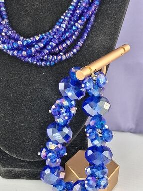 Blue Faceted Crystal Beaded Bracelet - Elegant Women's Jewelry
